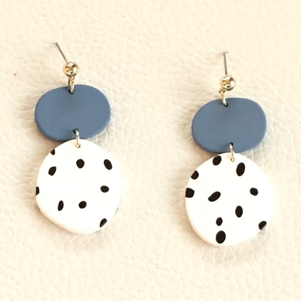 2/$25 Blue and White with Black Polka Dot Earrings NEW